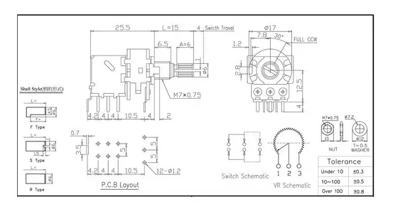 PCB Knob 10k রোটারি পটেনশিওমিটার 0.2W পরিবর্তনশীল প্রতিরোধক পট DPDT